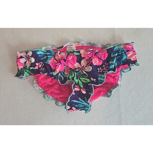 Arizona Jean Co Girl Swim Bottom Large (14) Tropical Floral Ruffle Trim